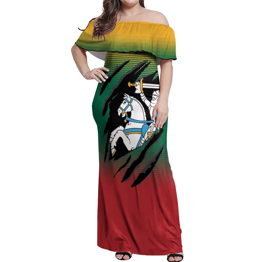Lithuania Vytis Off Shoulder Maxi Dress Lietuvos Chasing and Fighting
