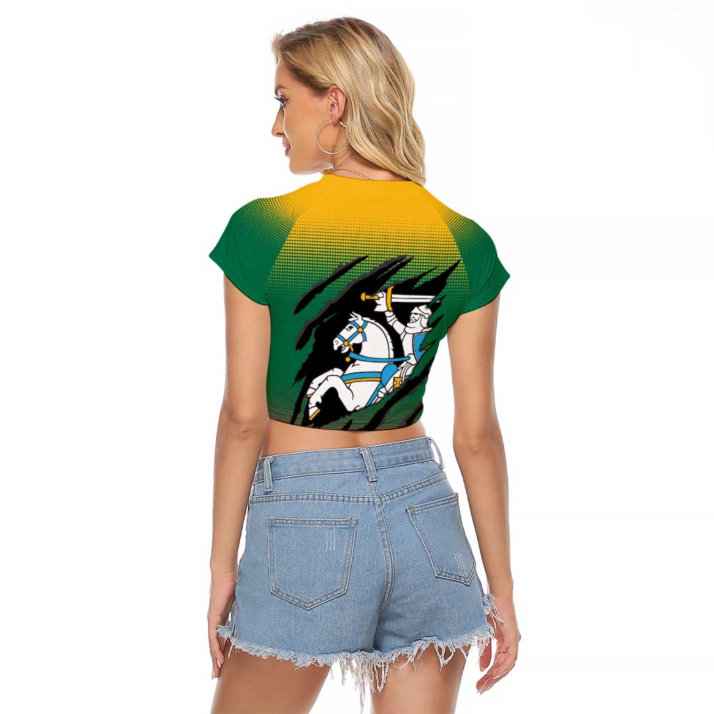 Lithuania Vytis Raglan Cropped T Shirt Lietuvos Chasing and Fighting