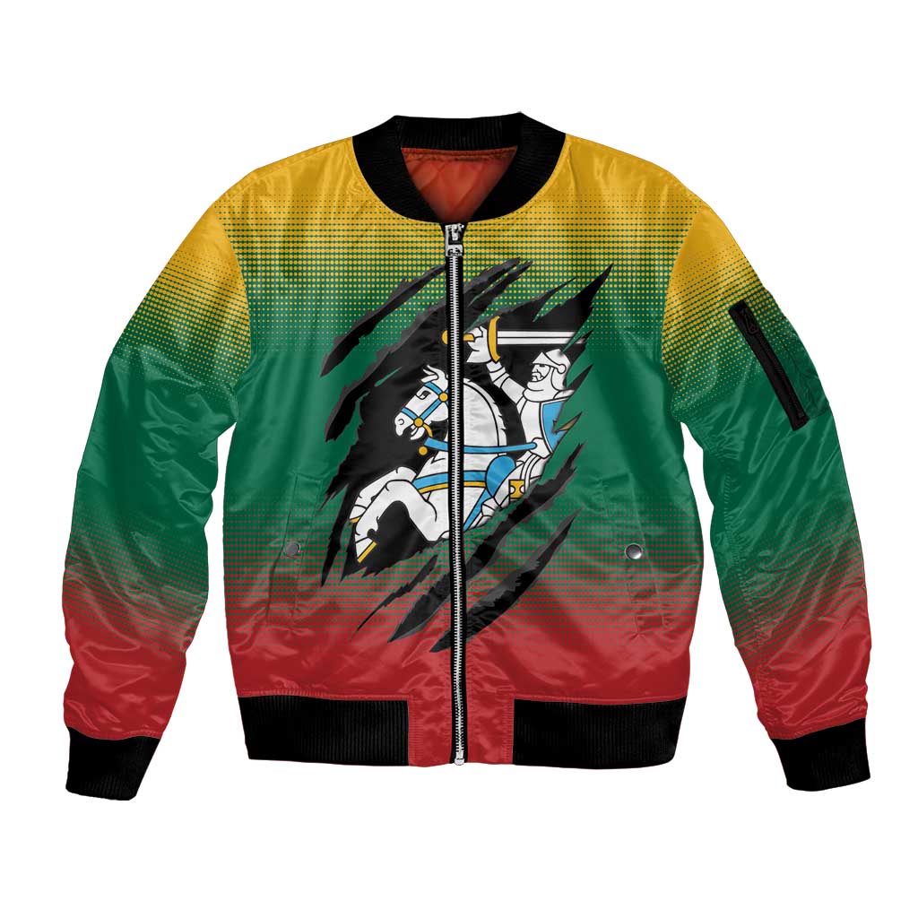 Lithuania Vytis Sleeve Zip Bomber Jacket Lietuvos Chasing and Fighting