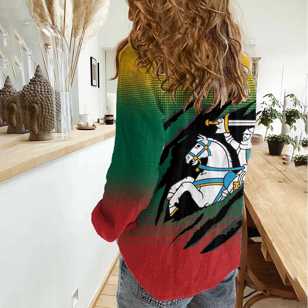 Lithuania Vytis Women Casual Shirt Lietuvos Chasing and Fighting