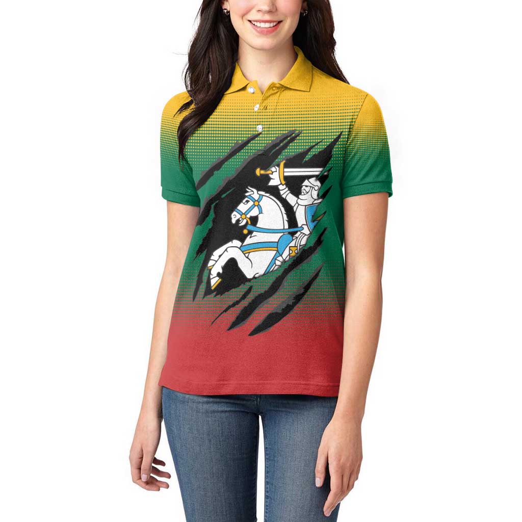 Lithuania Vytis Women Polo Shirt Lietuvos Chasing and Fighting