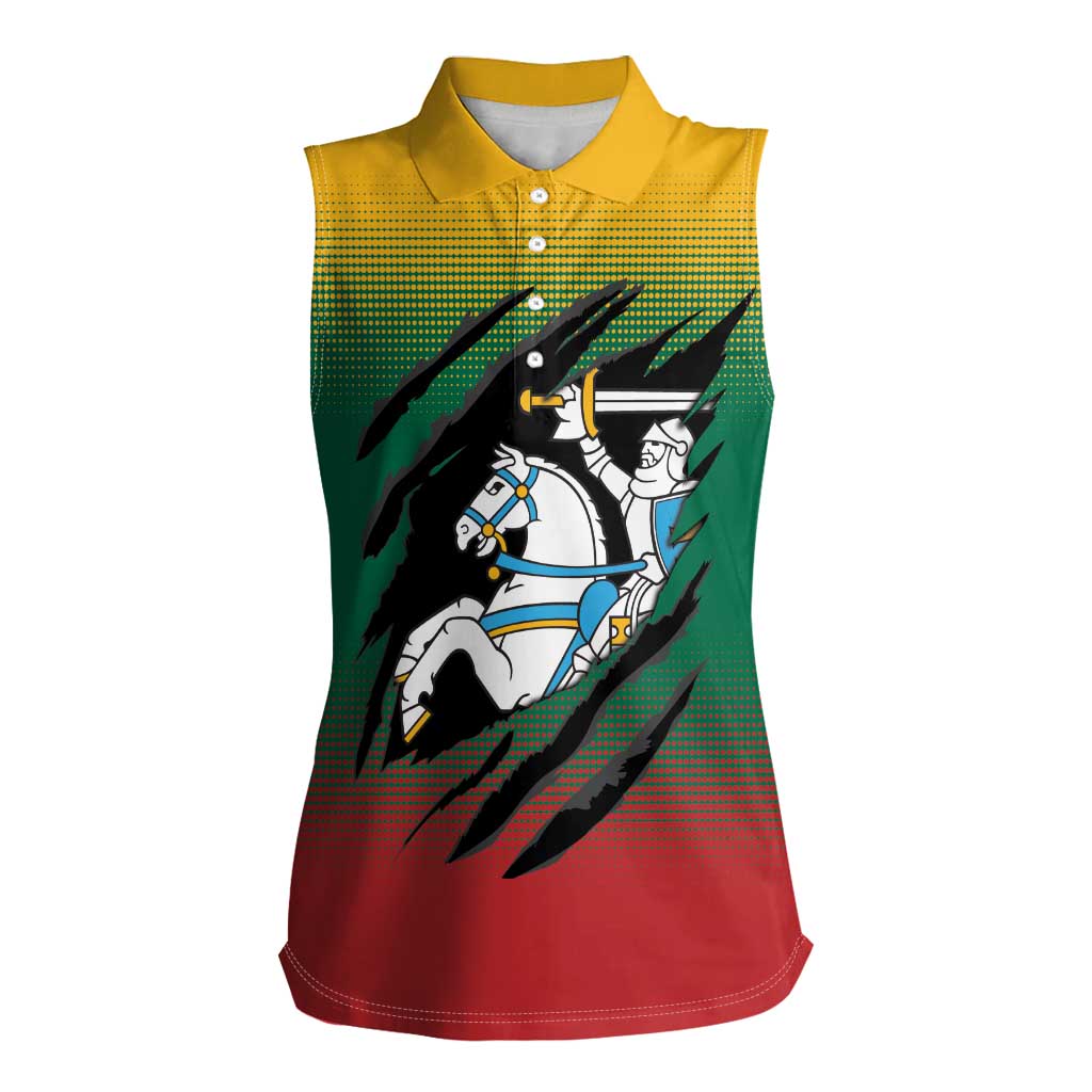 Lithuania Vytis Women Sleeveless Polo Shirt Lietuvos Chasing and Fighting