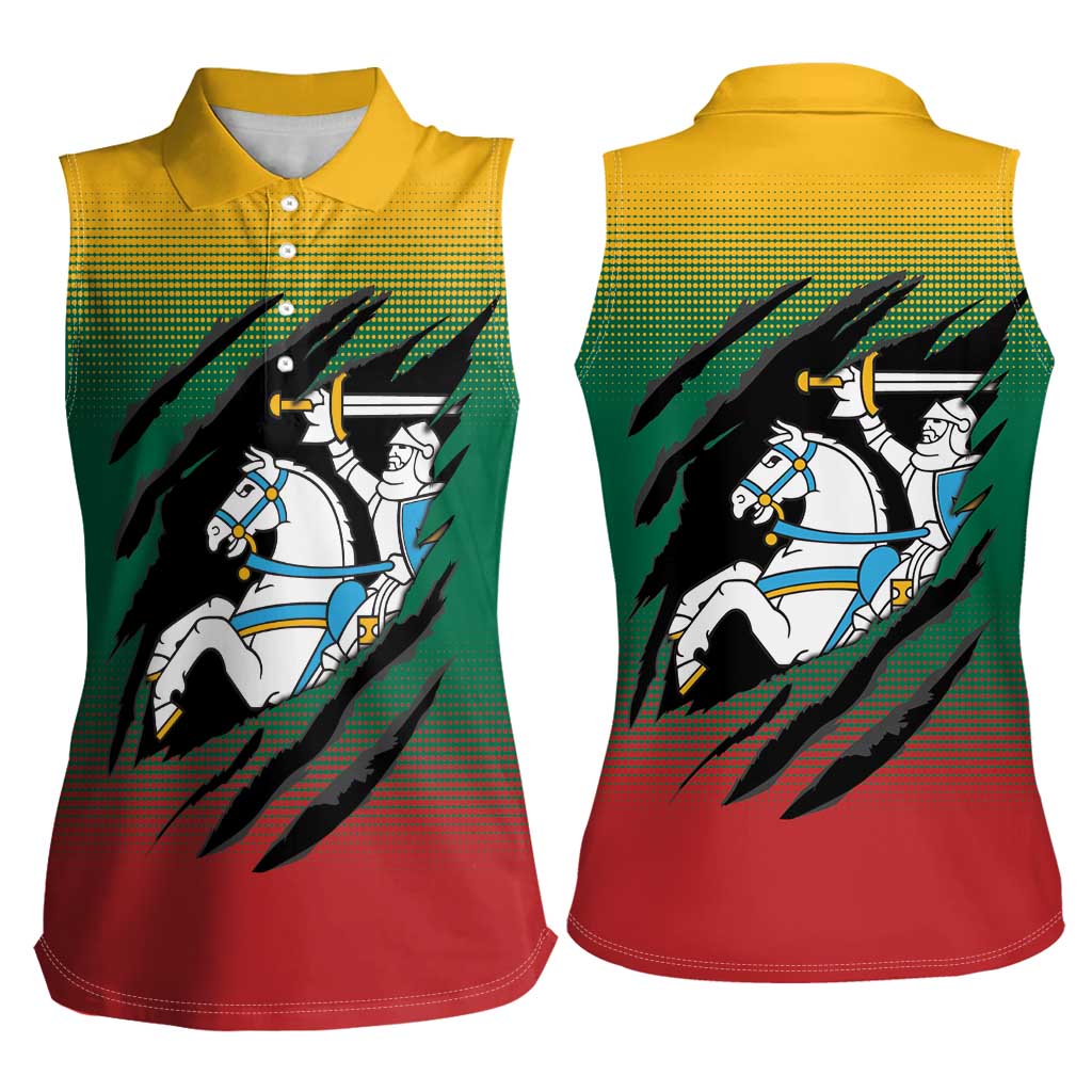 Lithuania Vytis Women Sleeveless Polo Shirt Lietuvos Chasing and Fighting