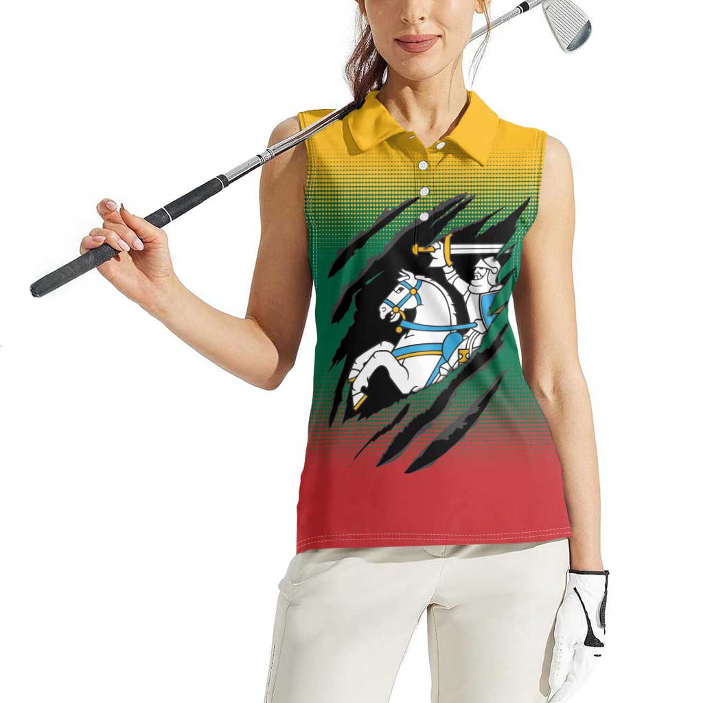 Lithuania Vytis Women Sleeveless Polo Shirt Lietuvos Chasing and Fighting