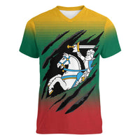 Lithuania Vytis Women V-Neck T-Shirt Lietuvos Chasing and Fighting