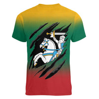 Lithuania Vytis Women V-Neck T-Shirt Lietuvos Chasing and Fighting