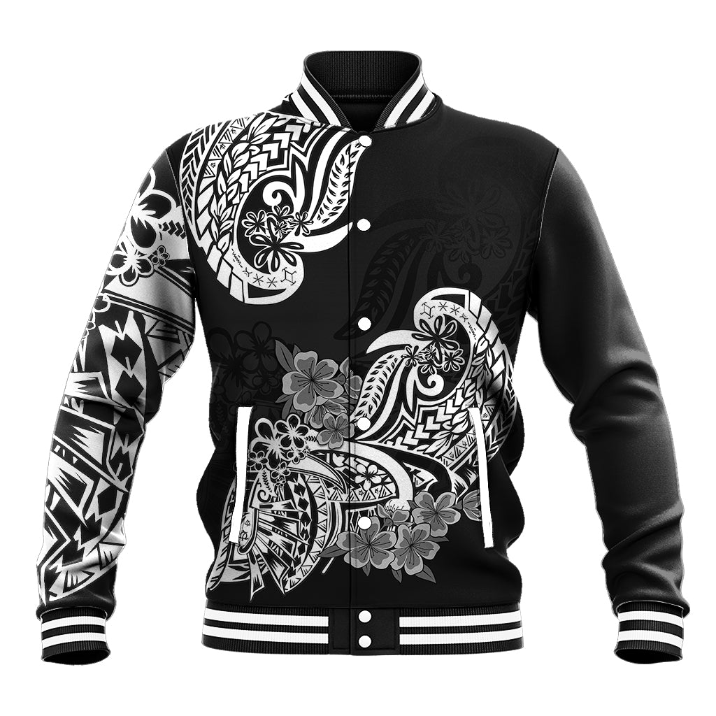 Polynesian Baseball Jacket Pacific Flower Mix Floral Tribal Tattoo Black Vibe LT9 - Wonder Print Shop