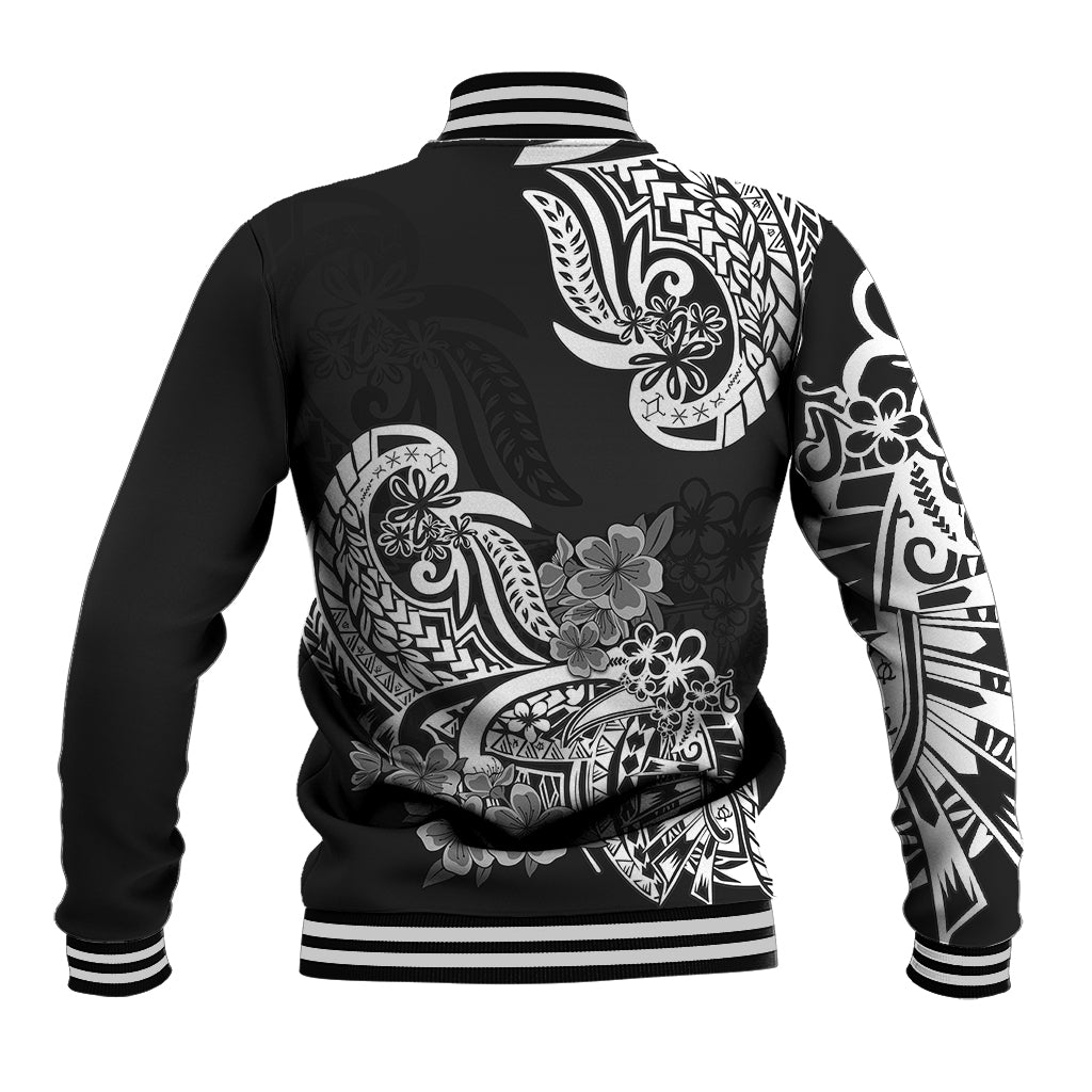 Polynesian Baseball Jacket Pacific Flower Mix Floral Tribal Tattoo Black Vibe LT9 - Wonder Print Shop