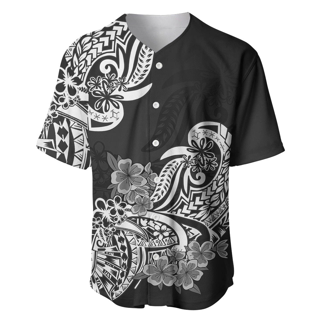 Polynesian Baseball Jersey Pacific Flower Mix Floral Tribal Tattoo Black Vibe LT9 - Wonder Print Shop