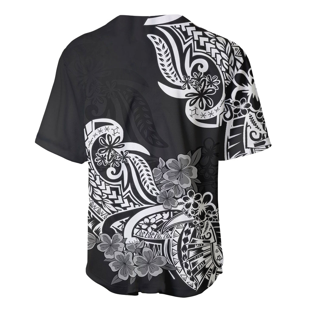 Polynesian Baseball Jersey Pacific Flower Mix Floral Tribal Tattoo Black Vibe LT9 - Wonder Print Shop