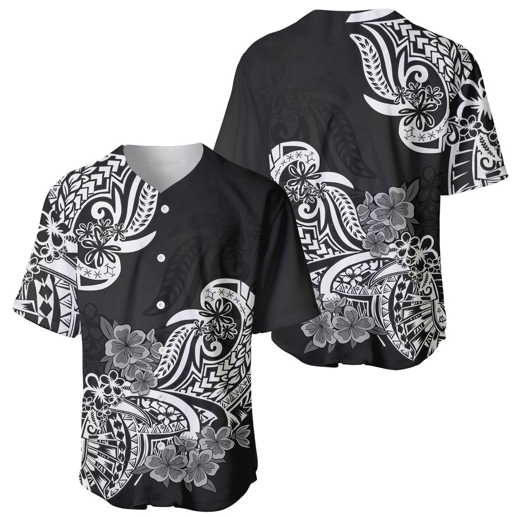 Polynesian Baseball Jersey Pacific Flower Mix Floral Tribal Tattoo Black Vibe LT9 - Wonder Print Shop