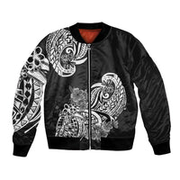 Polynesian Bomber Jacket Pacific Flower Mix Floral Tribal Tattoo Black Vibe LT9 - Wonder Print Shop