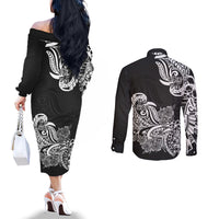 polynesian-couples-matching-off-the-shoulder-long-sleeve-dress-and-long-sleeve-button-shirts-pacific-flower-mix-floral-tribal-tattoo-black-vibe