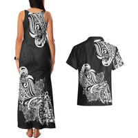 Polynesian Couples Matching Tank Maxi Dress And Hawaiian Shirt Pacific Flower Mix Floral Tribal Tattoo Black Vibe LT9 - Wonder Print Shop