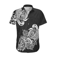 Polynesian Hawaiian Shirt Pacific Flower Mix Floral Tribal Tattoo Black Vibe - Wonder Print Shop