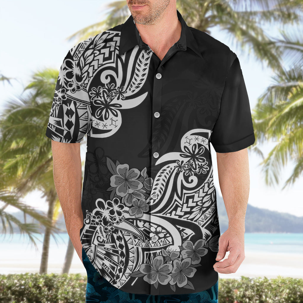 Polynesian Hawaiian Shirt Pacific Flower Mix Floral Tribal Tattoo Black Vibe - Wonder Print Shop