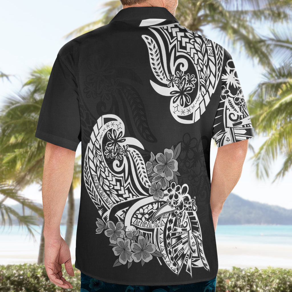 Polynesian Hawaiian Shirt Pacific Flower Mix Floral Tribal Tattoo Black Vibe - Wonder Print Shop