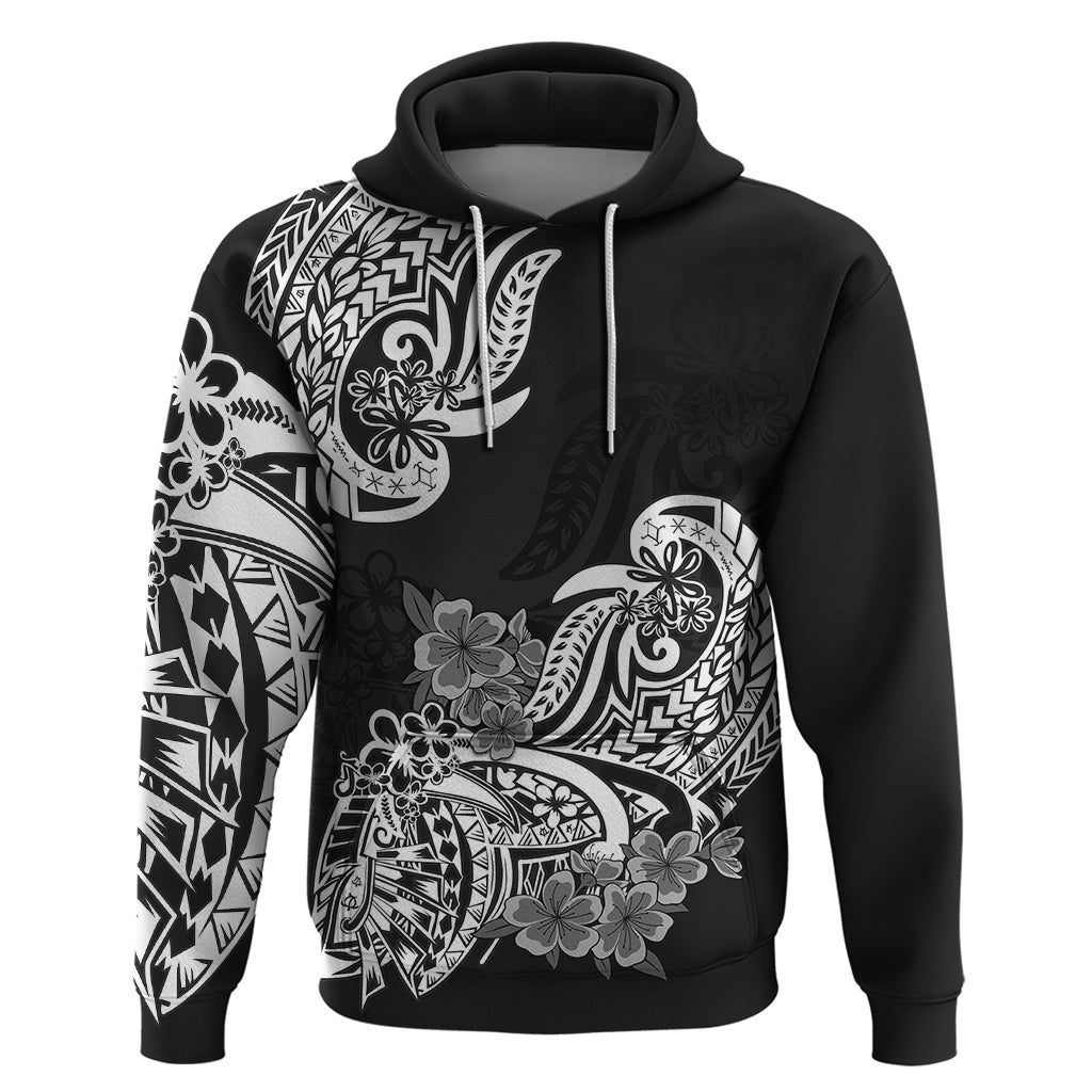 Polynesian Hoodie Pacific Flower Mix Floral Tribal Tattoo Black Vibe - Wonder Print Shop