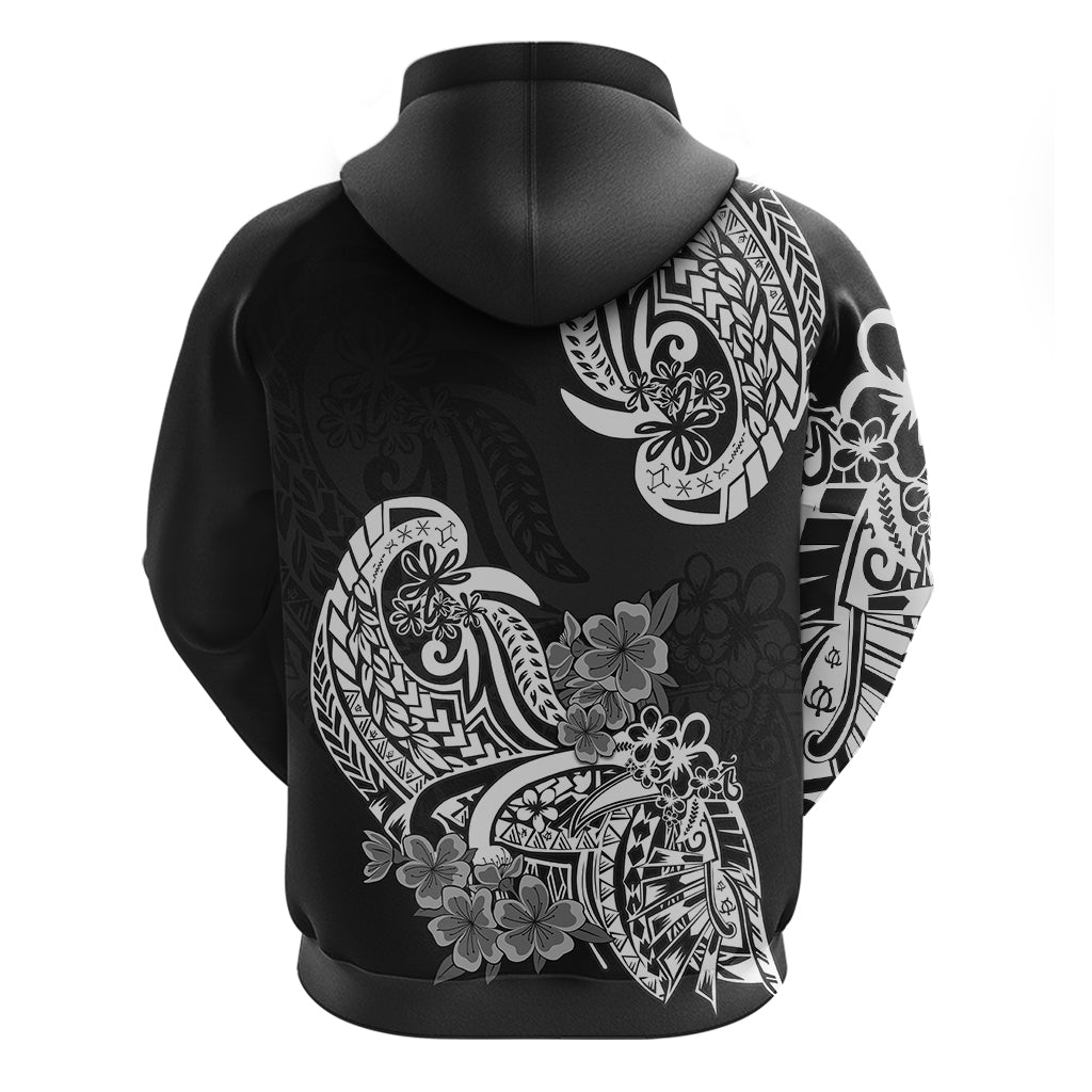 Polynesian Hoodie Pacific Flower Mix Floral Tribal Tattoo Black Vibe - Wonder Print Shop