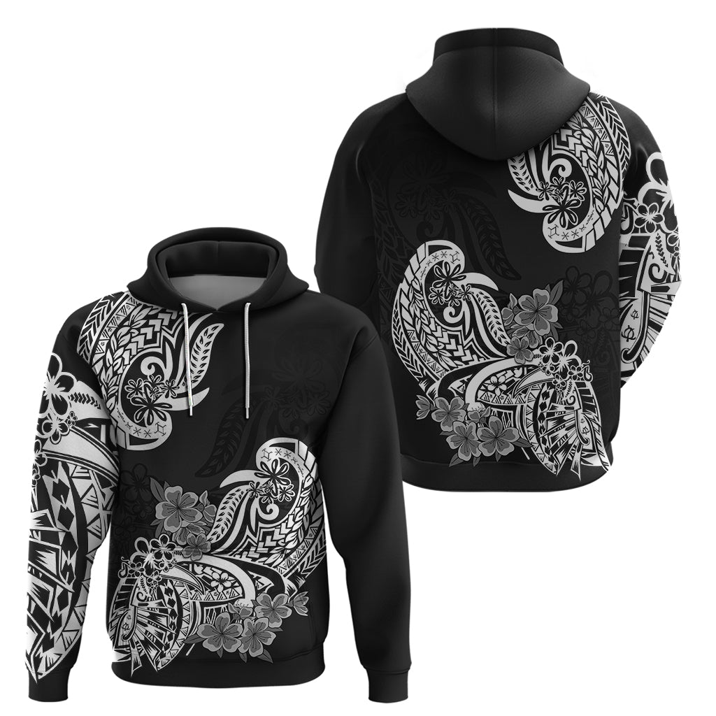 Polynesian Hoodie Pacific Flower Mix Floral Tribal Tattoo Black Vibe - Wonder Print Shop