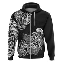 Polynesian Hoodie Pacific Flower Mix Floral Tribal Tattoo Black Vibe - Wonder Print Shop