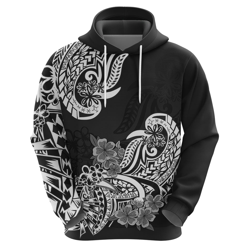 Polynesian Hoodie Pacific Flower Mix Floral Tribal Tattoo Black Vibe - Wonder Print Shop