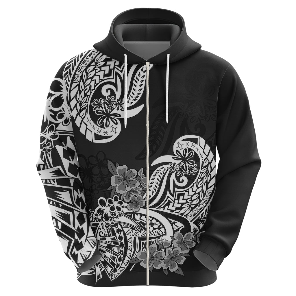 Polynesian Hoodie Pacific Flower Mix Floral Tribal Tattoo Black Vibe - Wonder Print Shop