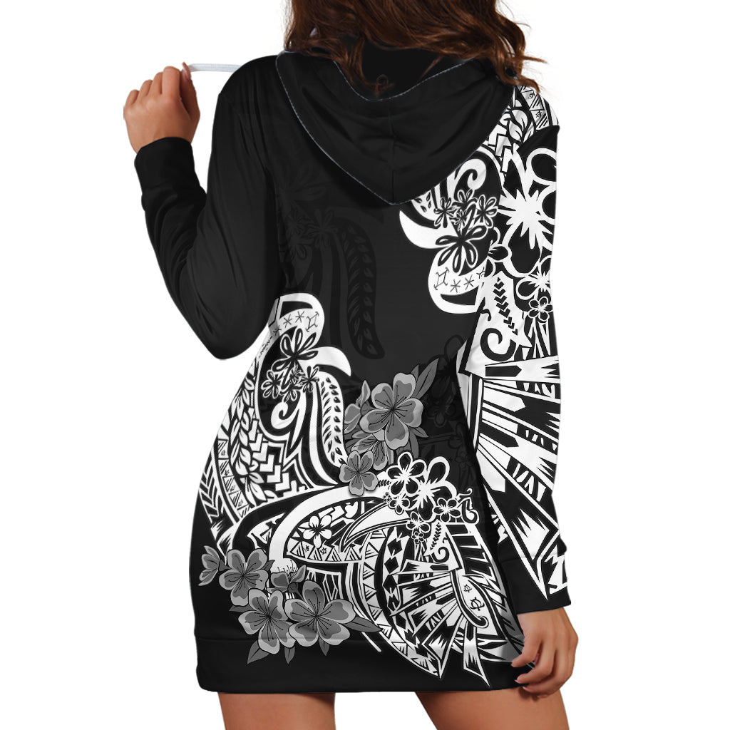 Polynesian Hoodie Dress Pacific Flower Mix Floral Tribal Tattoo Black Vibe - Wonder Print Shop