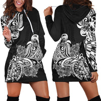 Polynesian Hoodie Dress Pacific Flower Mix Floral Tribal Tattoo Black Vibe - Wonder Print Shop