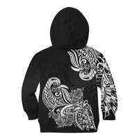 Polynesian Kid Hoodie Pacific Flower Mix Floral Tribal Tattoo Black Vibe - Wonder Print Shop