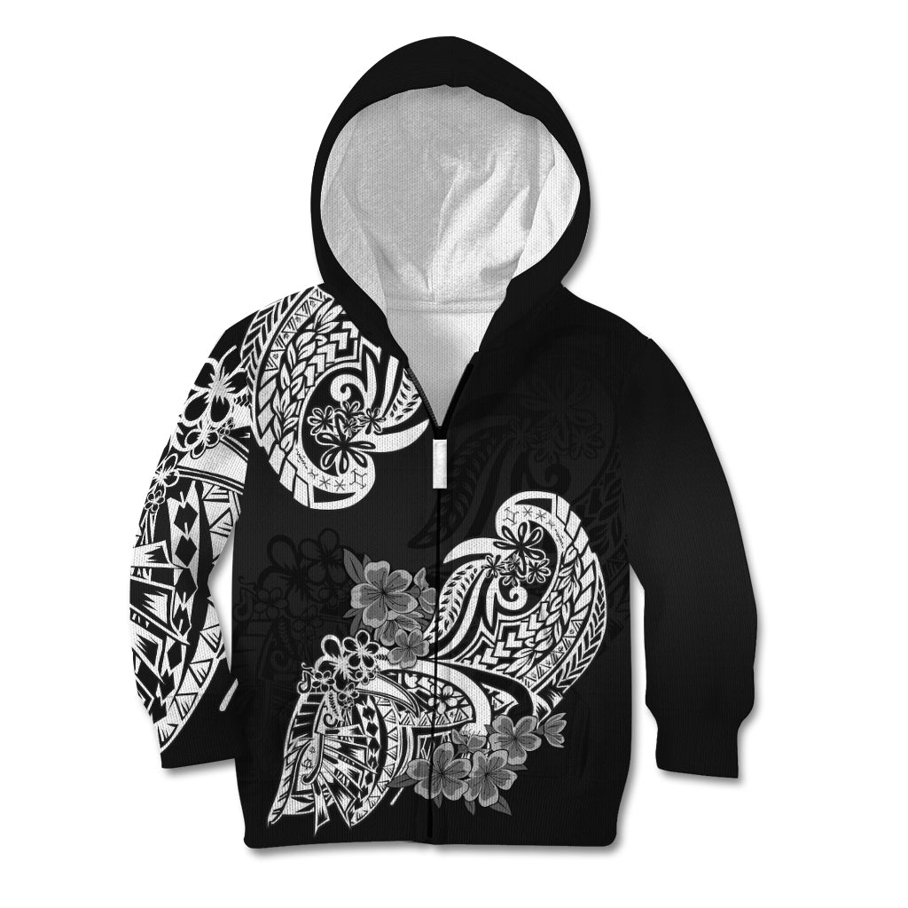 Polynesian Kid Hoodie Pacific Flower Mix Floral Tribal Tattoo Black Vibe - Wonder Print Shop