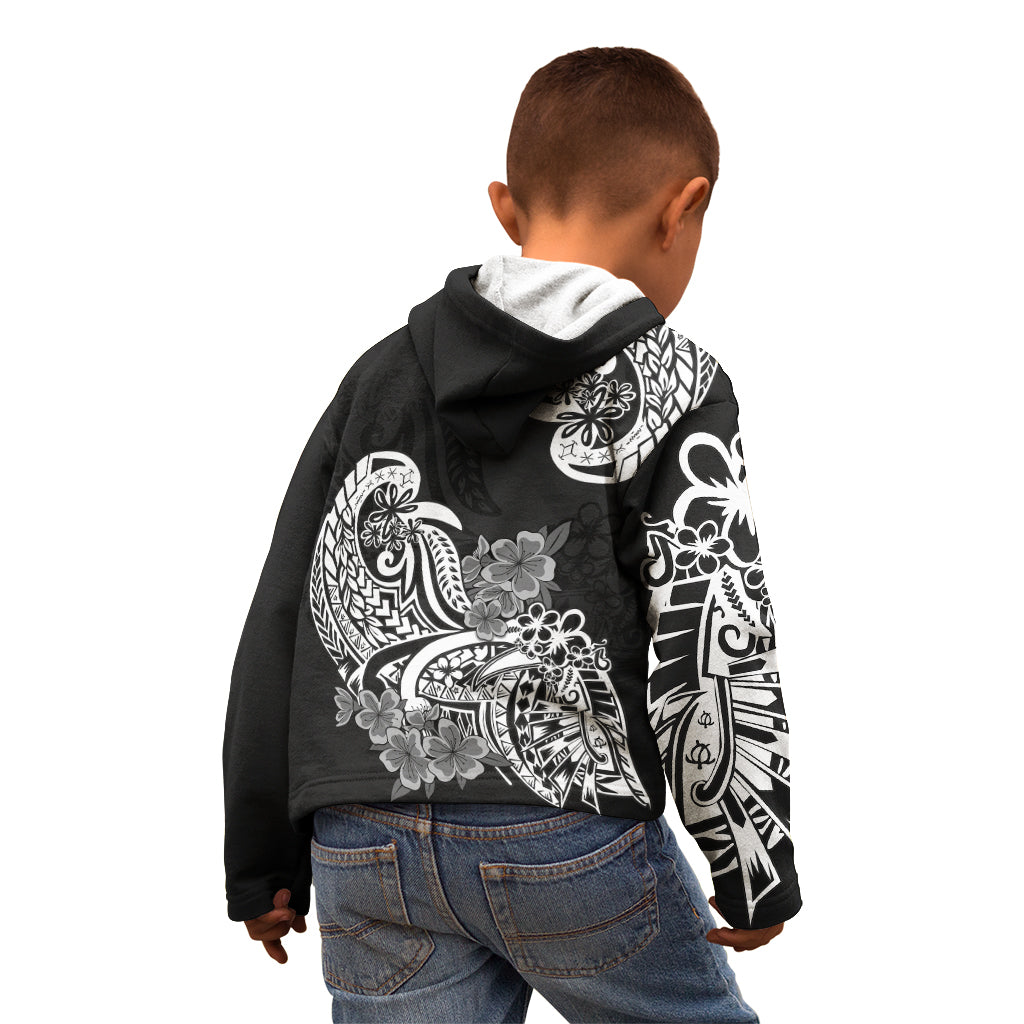 Polynesian Kid Hoodie Pacific Flower Mix Floral Tribal Tattoo Black Vibe - Wonder Print Shop