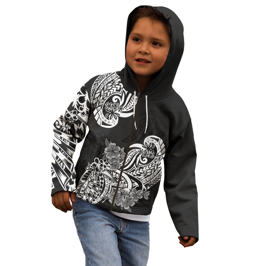 Polynesian Kid Hoodie Pacific Flower Mix Floral Tribal Tattoo Black Vibe - Wonder Print Shop