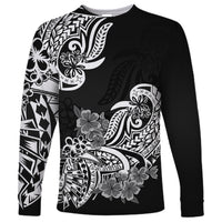 Polynesian Long Sleeve Shirt Pacific Flower Mix Floral Tribal Tattoo Black Vibe - Wonder Print Shop
