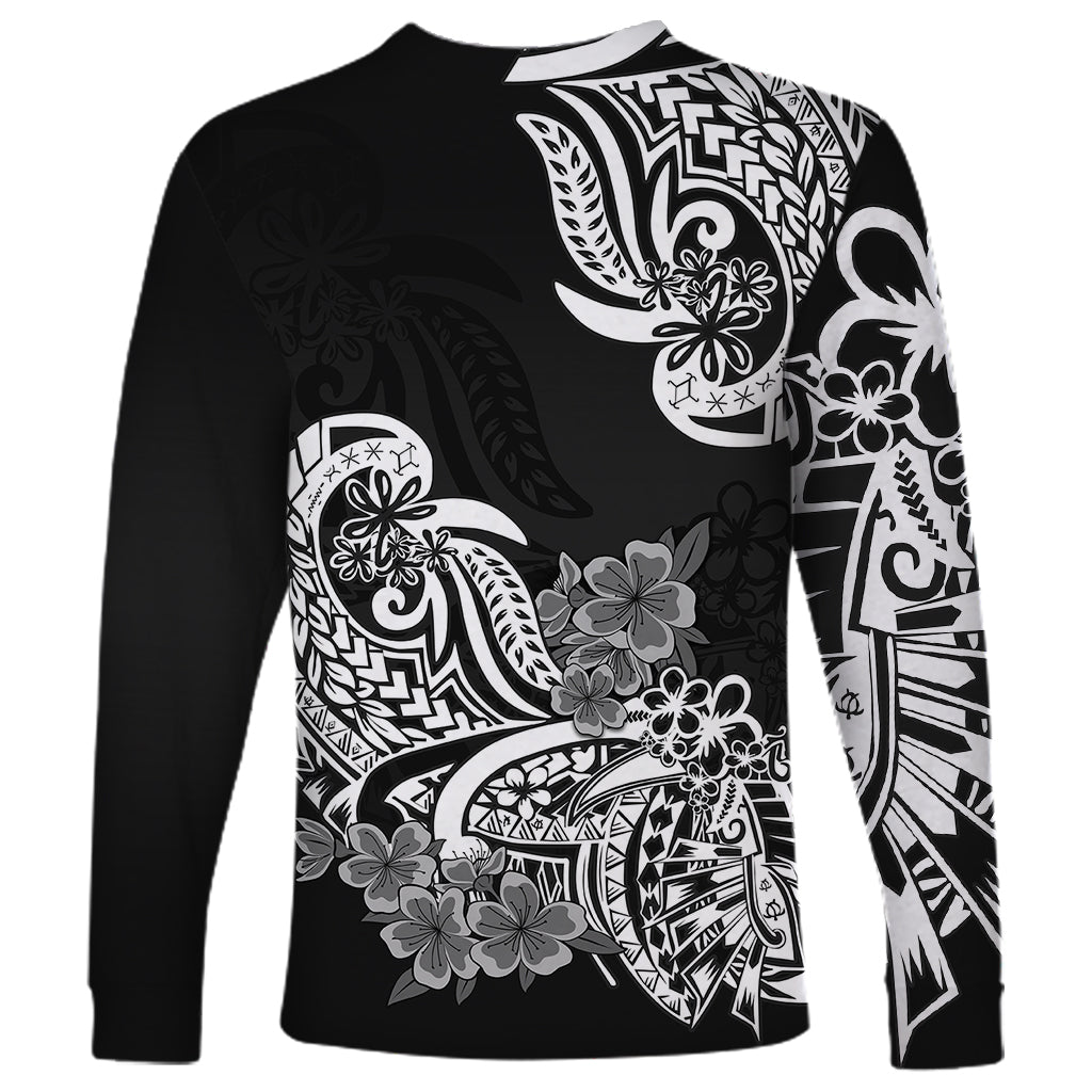 Polynesian Long Sleeve Shirt Pacific Flower Mix Floral Tribal Tattoo Black Vibe - Wonder Print Shop