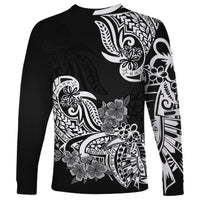 Polynesian Long Sleeve Shirt Pacific Flower Mix Floral Tribal Tattoo Black Vibe - Wonder Print Shop
