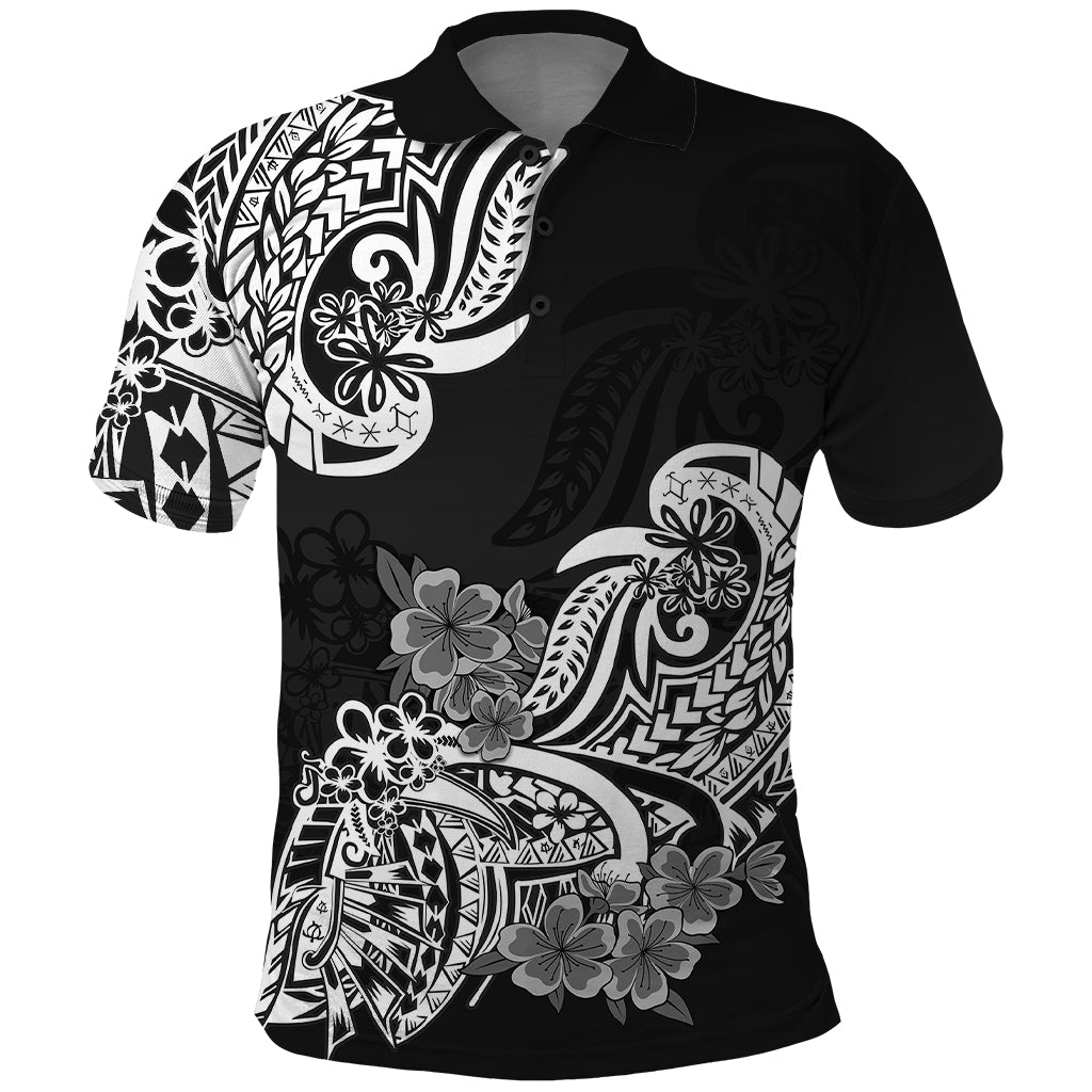 Polynesian Polo Shirt Pacific Flower Mix Floral Tribal Tattoo Black Vibe - Wonder Print Shop