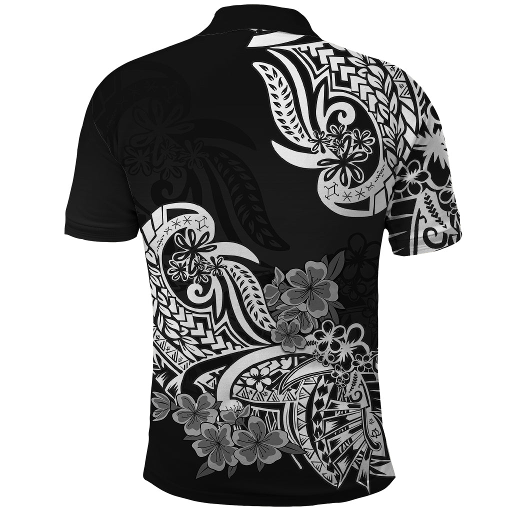 Polynesian Polo Shirt Pacific Flower Mix Floral Tribal Tattoo Black Vibe - Wonder Print Shop