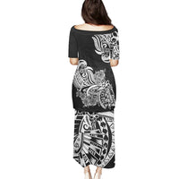 Polynesian Puletasi Pacific Flower Mix Floral Tribal Tattoo Black Vibe - Wonder Print Shop