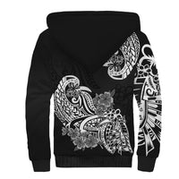 Polynesian Sherpa Hoodie Pacific Flower Mix Floral Tribal Tattoo Black Vibe - Wonder Print Shop
