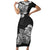 Polynesian Short Sleeve Bodycon Dress Pacific Flower Mix Floral Tribal Tattoo Black Vibe - Wonder Print Shop