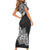 Polynesian Short Sleeve Bodycon Dress Pacific Flower Mix Floral Tribal Tattoo Black Vibe - Wonder Print Shop