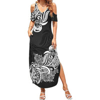 Polynesian Summer Maxi Dress Pacific Flower Mix Floral Tribal Tattoo Black Vibe - Wonder Print Shop