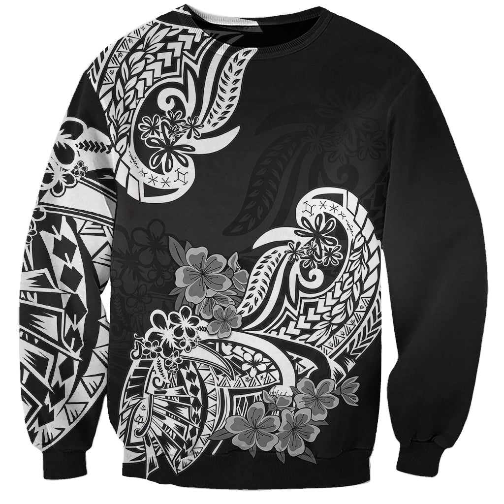 Polynesian Sweatshirt Pacific Flower Mix Floral Tribal Tattoo Black Vibe - Wonder Print Shop