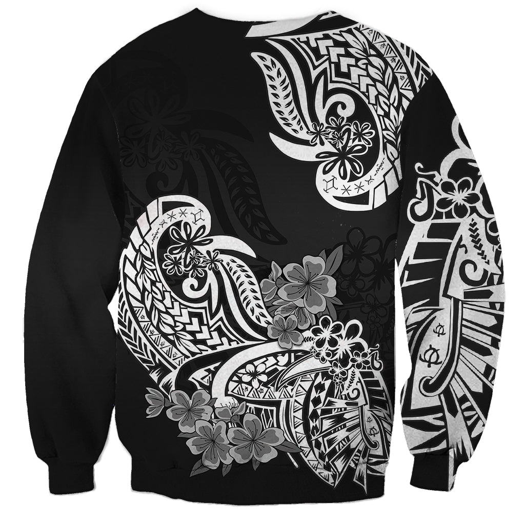 Polynesian Sweatshirt Pacific Flower Mix Floral Tribal Tattoo Black Vibe - Wonder Print Shop