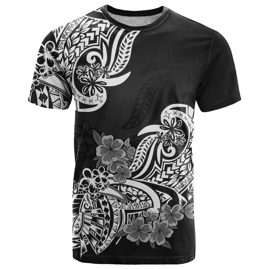Polynesian T Shirt Pacific Flower Mix Floral Tribal Tattoo Black Vibe - Wonder Print Shop