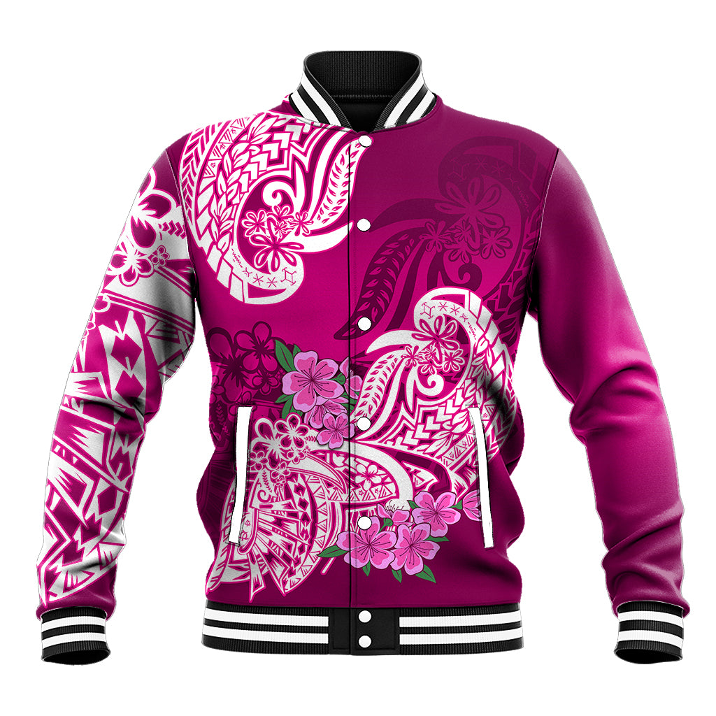 Polynesian Baseball Jacket Pacific Flower Mix Floral Tribal Tattoo Pink Vibe LT9 - Wonder Print Shop