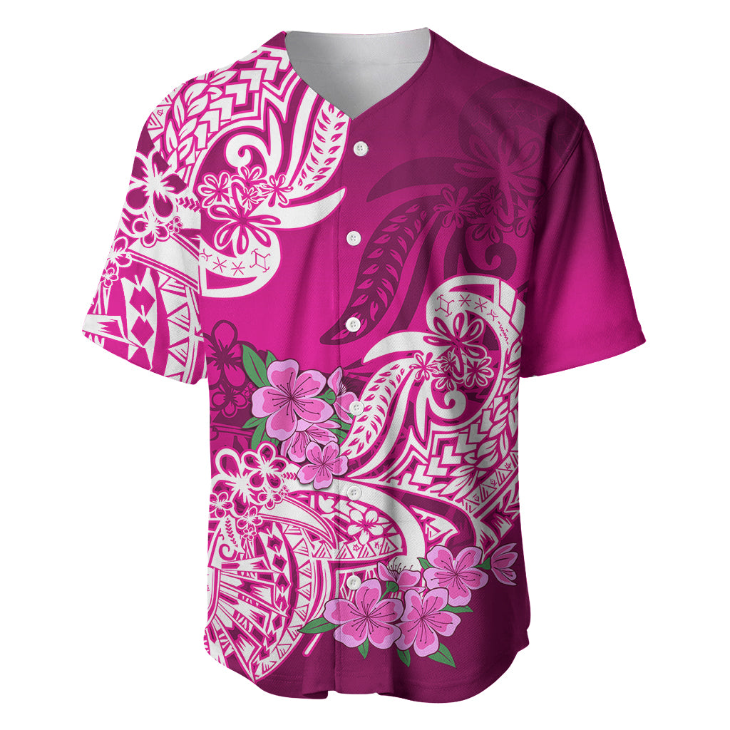 Polynesian Baseball Jersey Pacific Flower Mix Floral Tribal Tattoo Pink Vibe LT9 - Wonder Print Shop