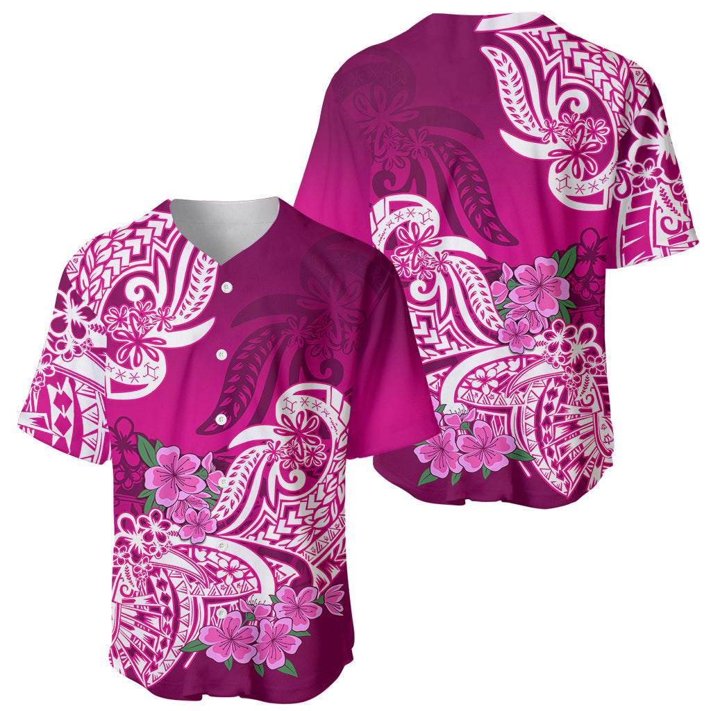 Polynesian Baseball Jersey Pacific Flower Mix Floral Tribal Tattoo Pink Vibe LT9 - Wonder Print Shop