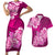 Polynesian Couples Matching Short Sleeve Bodycon Dress and Hawaiian Shirt Pacific Flower Mix Floral Tribal Tattoo Pink Vibe LT9 - Wonder Print Shop